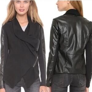 BLANK NYC Vegan Leather Jacket Women’s Black Drape Pockets Zipper Moto Sz S